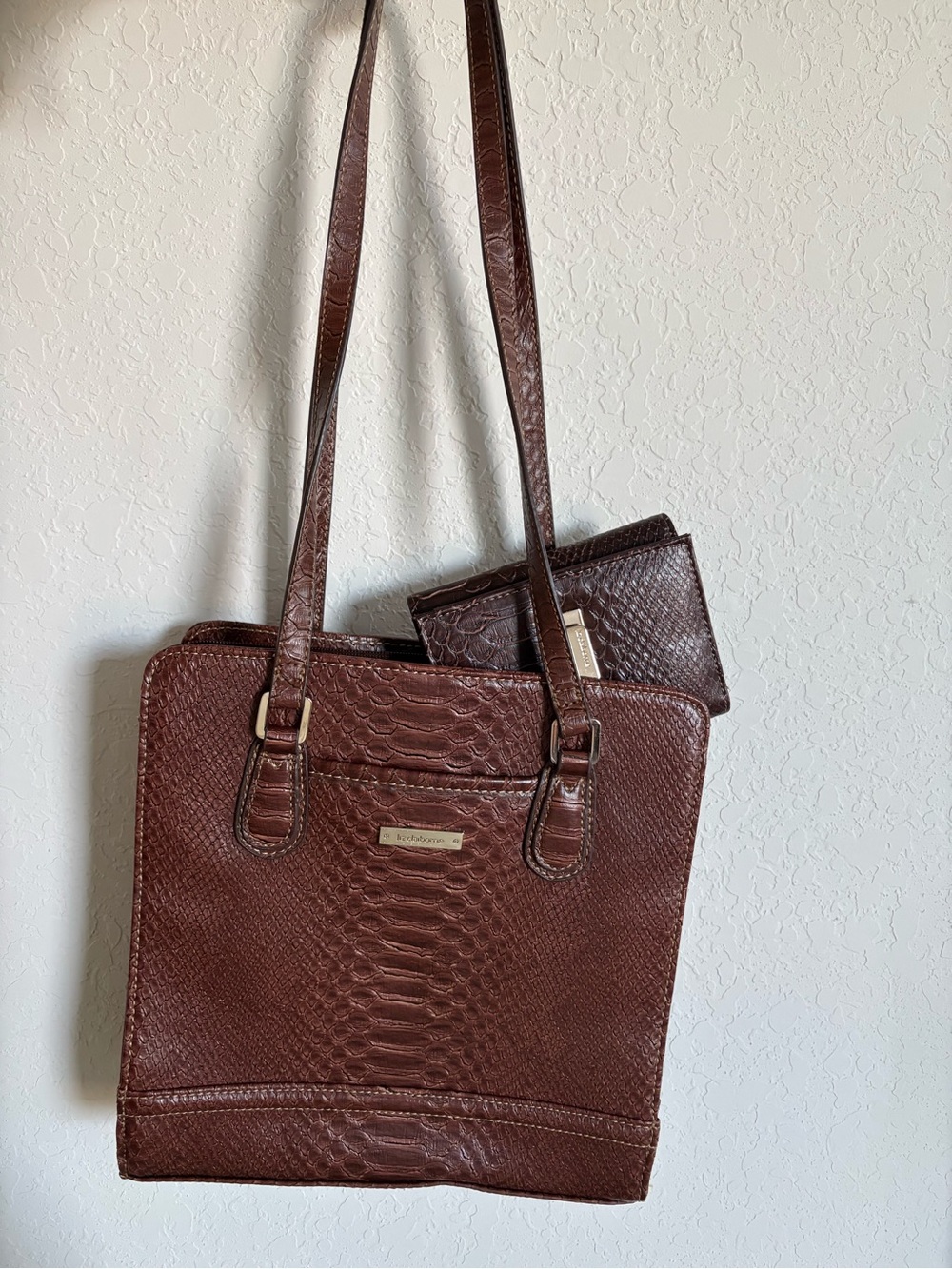 Liz Claiborne Brown Faux-Snake Shoulder Tote with Wallet